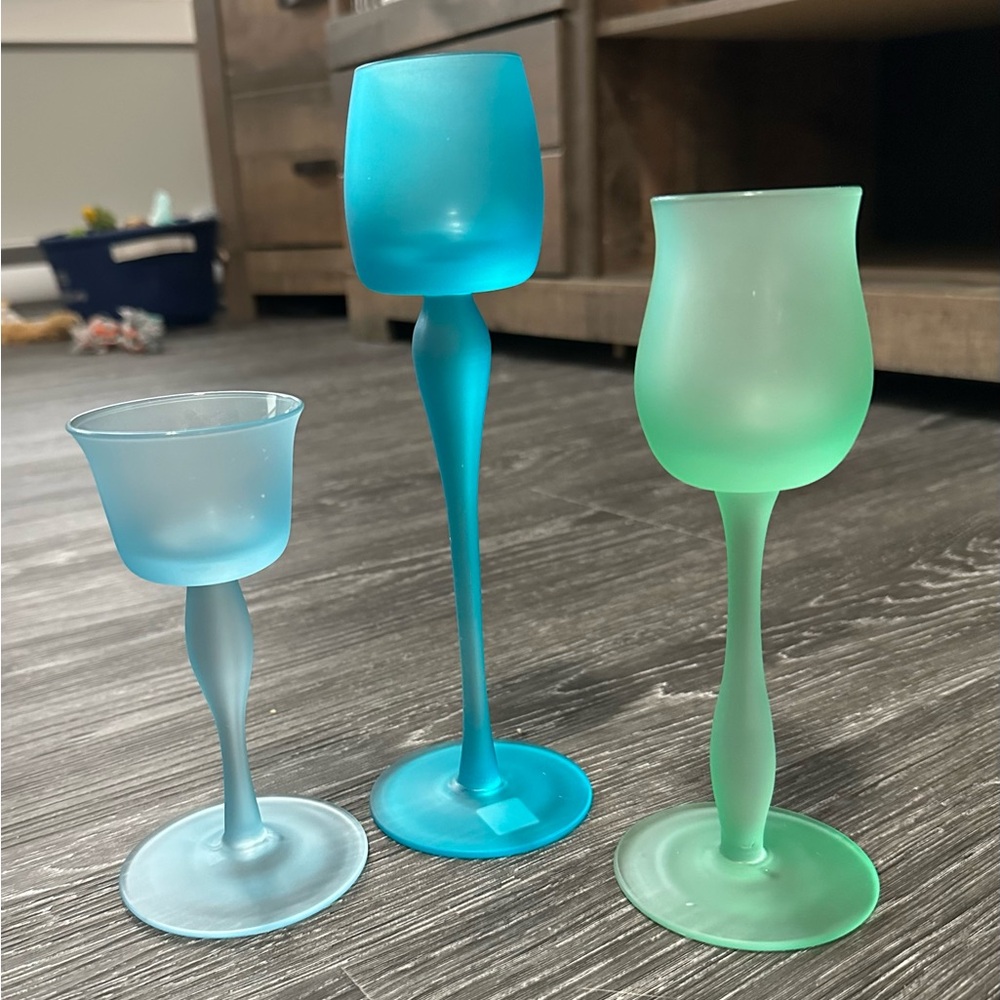 Partylite Sea Blues Tealight Holder Trio; New in Box